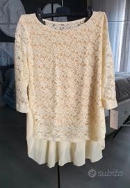 Maglia giallo limone blusa casacca in pizzo nuovo
