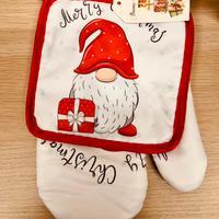 Set guanto forno e presina Babbo Natale bianco