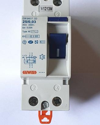 Interruttore Differenziale puro Gewiss da 25A 0,03