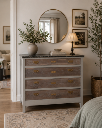 Cassettone vintage grigio legno massello