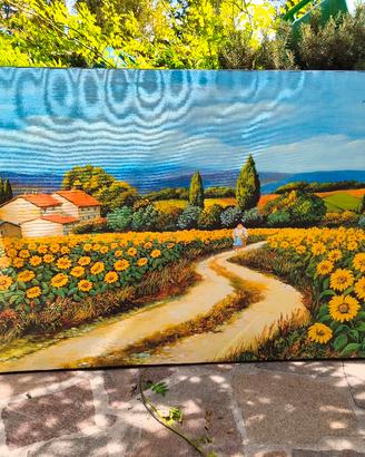 Quadro di Paesaggio toscano con girasoli (77x143)