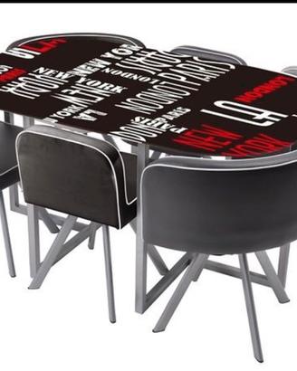 Set tavolo in vetro con 6 poltrone a scomparsa