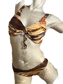 Costume bikini fantasia dorata beige nuovo