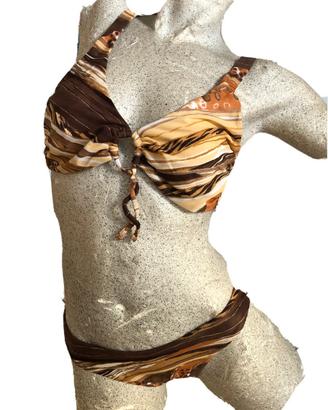 Costume bikini fantasia dorata beige nuovo