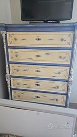 Cassettiera in noce fine 800 con marmo Shabby