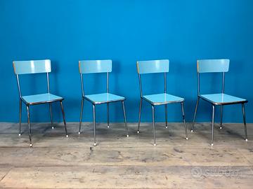 4 SEDIE ANNI 70 DA CUCINA FORMICA VERDE CROMATE