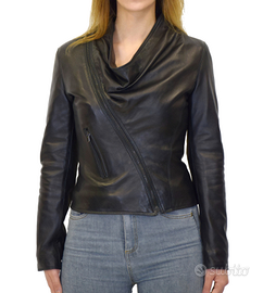 Giacca Donna Chiodo Vera Pelle Nero Avvitato Biker