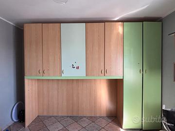 Armadio componibile legno chiaro + verde menta.