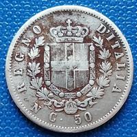 REGNO V.E.II° 50 CENT. 1862 NA,RARA,AG 835/2,32 GR