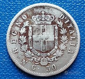 REGNO V.E.II° 50 CENT. 1862 NA,RARA,AG 835/2,32 GR
