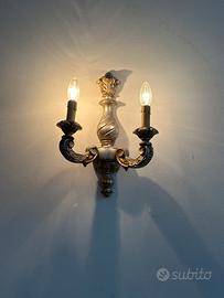 Coppia applique classiche 2 luci in legno e oro