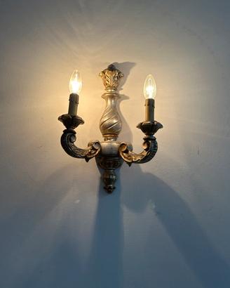 Coppia applique classiche 2 luci in legno e oro
