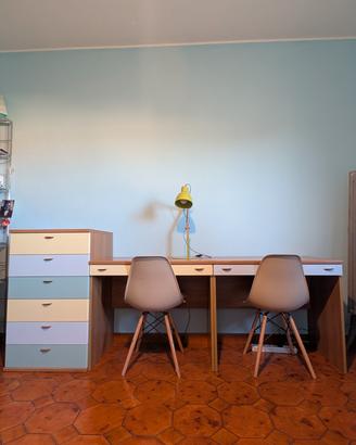 Set 2 scrivanie + cassettiera colorata 