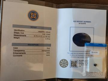 Zaffiro Blu Naturale 0.79 ct – Con Certificato IGE