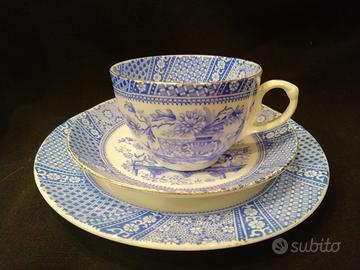 Trio tazza te inglese vittoriana bianco/blu 