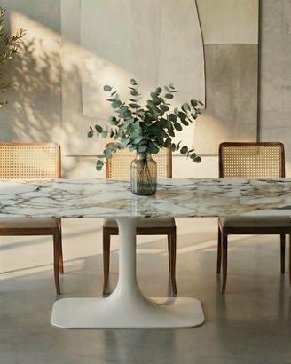 Tavolo IOTA, top rettangolare marmo Arabescato