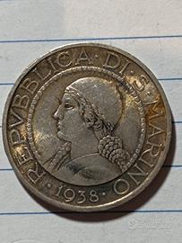 5 lire argento s marino antica 1938