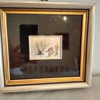Quadro vintage dipinto a mano su foglia d'argento 