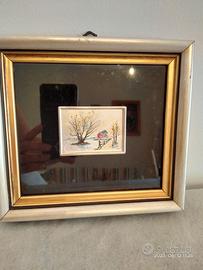 Quadro vintage dipinto a mano su foglia d'argento 