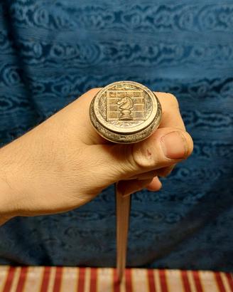 Antico Bastone Da Passeggio Pomello In Argento Cav