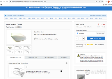 Tappo specchietto retrovisore SX Volvo V50 V60 ecc