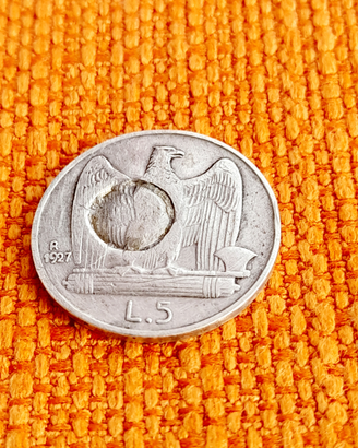 Moneta da lire 5. del 1927 in argento