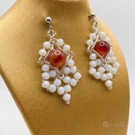 Orecchini Luxury Artigianali Gemme Agata rossa