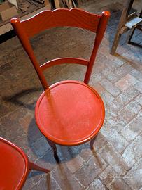 8 sedie in legno dipinte rosse