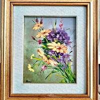 Dipinto floreale su tela con cornice di pregio