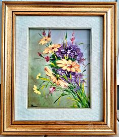 Dipinto floreale su tela con cornice di pregio