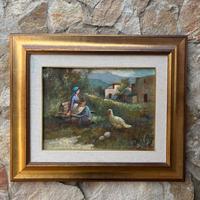 Quadro -Paesaggio con Contadinella- dipinto a olio