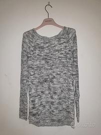 Maglione finta lana intrecciata bianco e nero