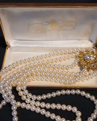 Collana 3 fili di perle alta bijoux Vintage