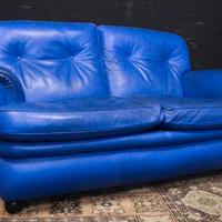 Divano Frau 2 posti bergere in pelle blu elettrico