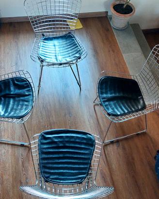 Set 4 sedie stile Bertoia in acciaio cromato con c