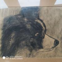 Quadro a carboncino testa cagnolino