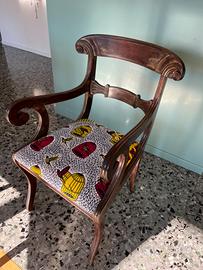 4 sedie di legno rivestite stoffa wax