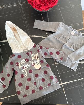 Felpe bambina 1/2 zara colore grigio 2 pezzi