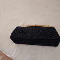 borsa in paglia e borsa in pelle blu vintage