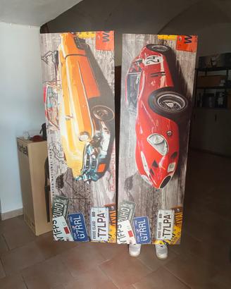 Coppia 2 quadro GRANDE auto ferrari cadillac tela