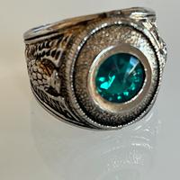 Anello militare argento aquila stella pietra verde