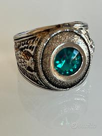 Anello militare argento aquila stella pietra verde