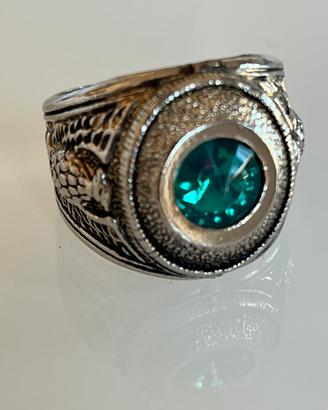 Anello militare aquila stella pietra verde