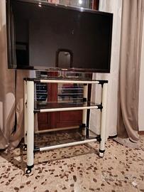 Mobile Porta TV con Ruote e Ripiani in Cristallo