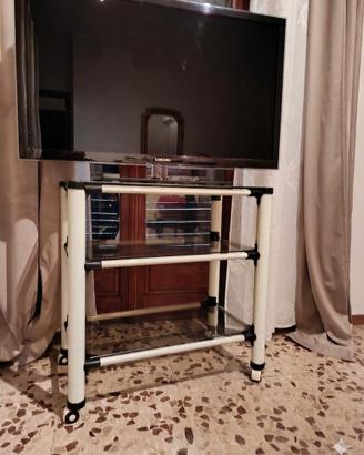 Mobile Porta TV con Ruote e Ripiani in Cristallo