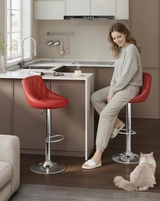 Coppia Sgabelli Cucina con Schienale PU Bordeaux
