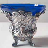 Centrotavola antico Argento e vetro blu