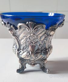 Centrotavola antico Argento e vetro blu