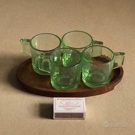 4x Tazzine Caffè Vetro Verde Acqua Uranio Vintage