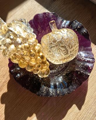 Frutta e piatto Murano con foglia oro 24k